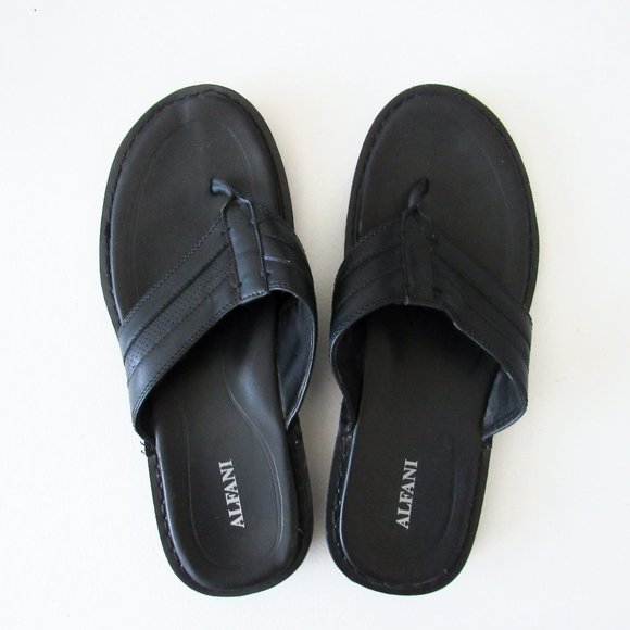 Alfani Other - Alfani Mens Black Faux Leather Sandals Sporty Slides Thong Sandals